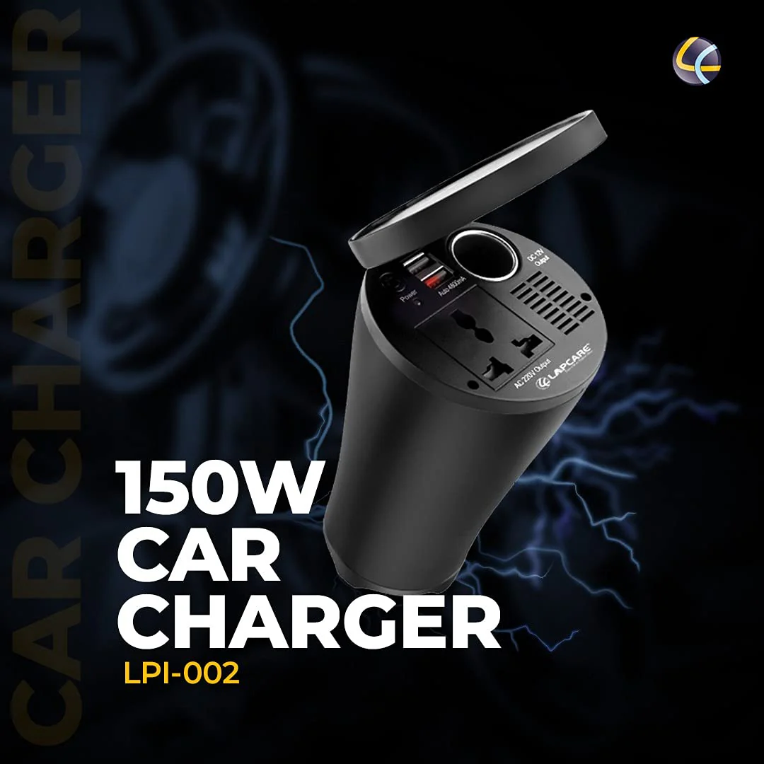 Lapcare 150W Portable Smart Car Charger with 1 X USB Port, 1 X Type-C PD Port. - Image 2
