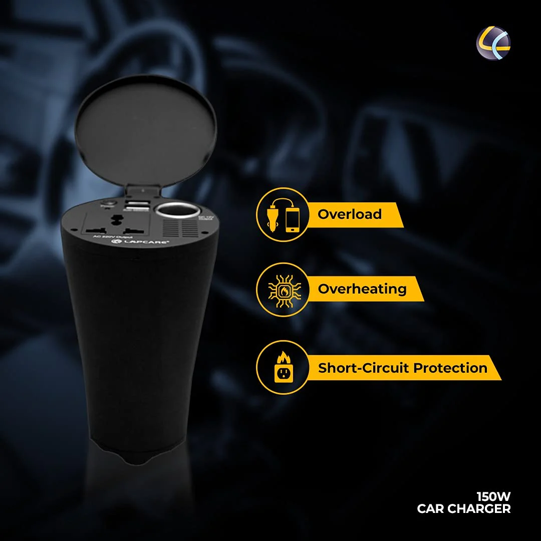 Lapcare 150W Portable Smart Car Charger with 1 X USB Port, 1 X Type-C PD Port. - Image 4