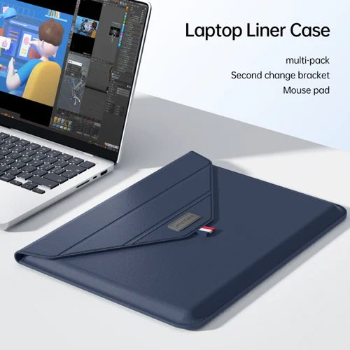 Leather Laptop Sleeve with Case Stand Feature Compatible with MacBook 13 inch 14 inch All Models - Image 5