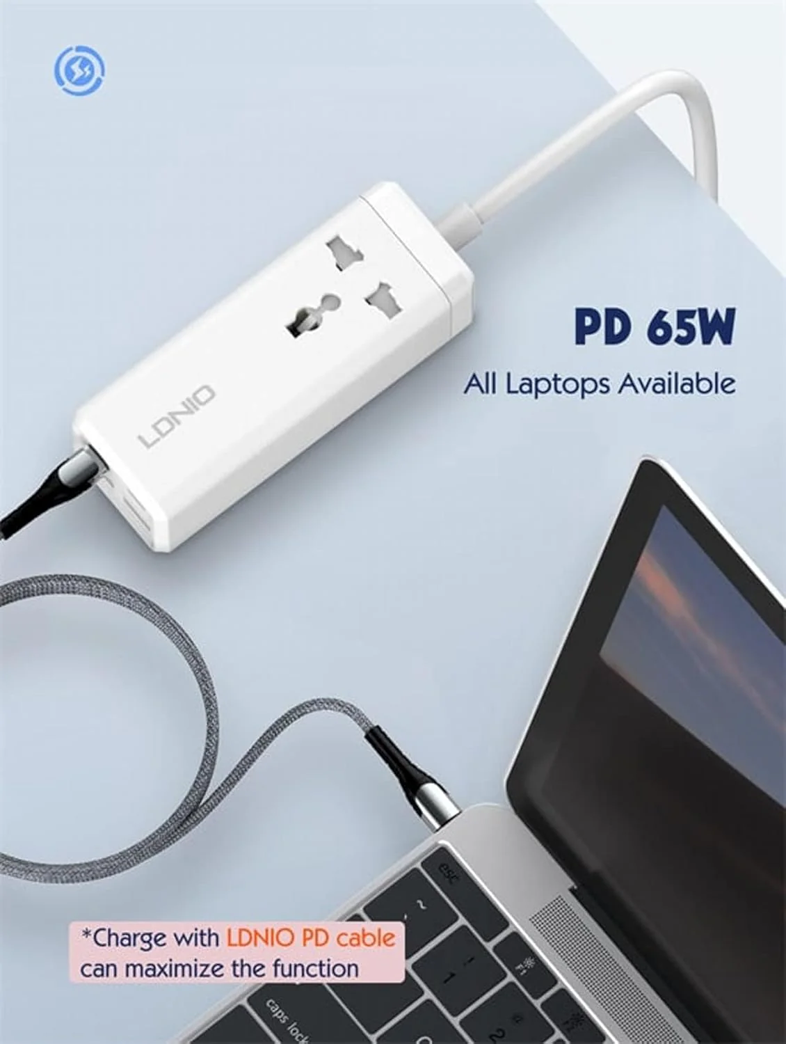 LDNIO 65W Pd Adapter Multifunctional 250 Volts Charger Power Strip - Charge Your Devices Quickly With Usb Ports, Type C, And 200Cm Extension Socket. - Image 3