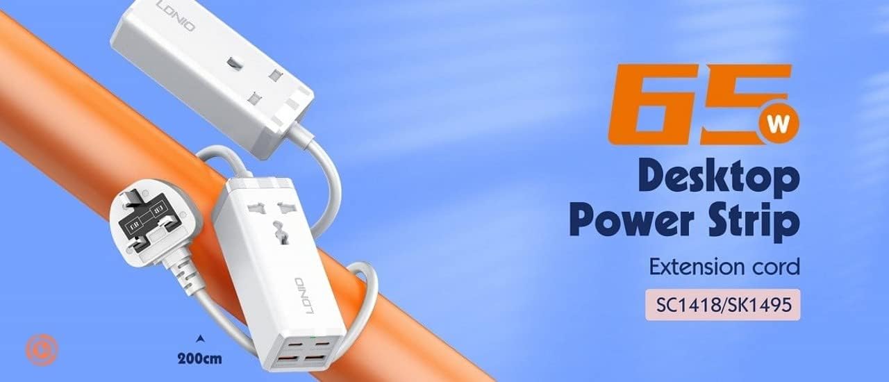 LDNIO 65W Pd Adapter Multifunctional 250 Volts Charger Power Strip - Charge Your Devices Quickly With Usb Ports, Type C, And 200Cm Extension Socket. - Image 4