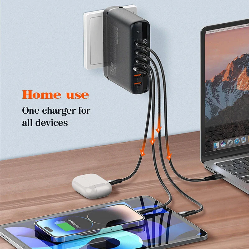 LDNIO A6140C 140W 6-Port USB PD Charger 3USB-C+3USB-A PD QC3.0 AFC FCP SCP Fast Charging Wall Charger Adapter Replaceable Plug for iPhone 12 13 14 14 Pro for Samsung Galaxy S23 for Redmi K60 for Oppo Reno9 - Black - Image 3