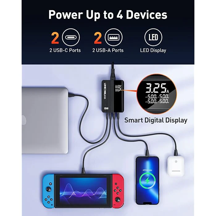 LDNIO USB C Charger 100W 4-Port GaN Fast Desktop Charger USB C Power Adapter PD 3.0 PPS USB Charging Station Compatible with Macbook Pro, Dell XPS, iPhone 14/13, iPad, Galaxy S23/S22, Steam Deck - Image 3