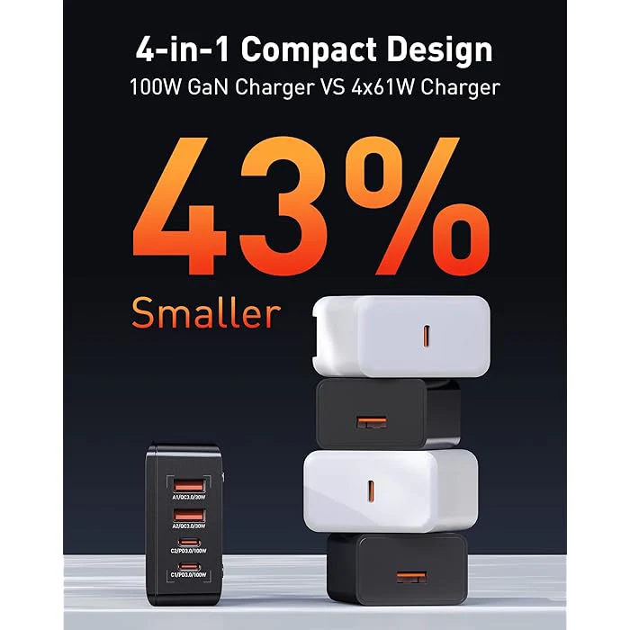 LDNIO USB C Charger 100W 4-Port GaN Fast Desktop Charger USB C Power Adapter PD 3.0 PPS USB Charging Station Compatible with Macbook Pro, Dell XPS, iPhone 14/13, iPad, Galaxy S23/S22, Steam Deck - Image 5