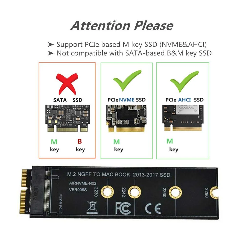 M.2 NVME SSD Convert Adapter Card Compatible with MacBook Air Pro Retina (Year 2013-2017), NVME/AHCI SSD Upgraded Kit for A1465 A1466 A1398 A1502(Not Fit Early 2013 MacBook Pro) TD-406HS - Image 2