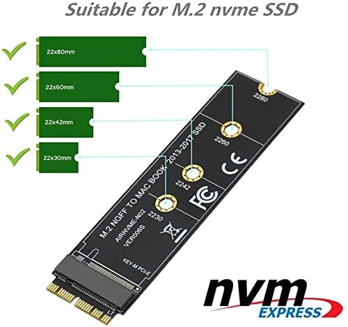 M.2 NVME SSD Convert Adapter Card Compatible with MacBook Air Pro Retina (Year 2013-2017), NVME/AHCI SSD Upgraded Kit for A1465 A1466 A1398 A1502(Not Fit Early 2013 MacBook Pro) TD-406HS - Image 3
