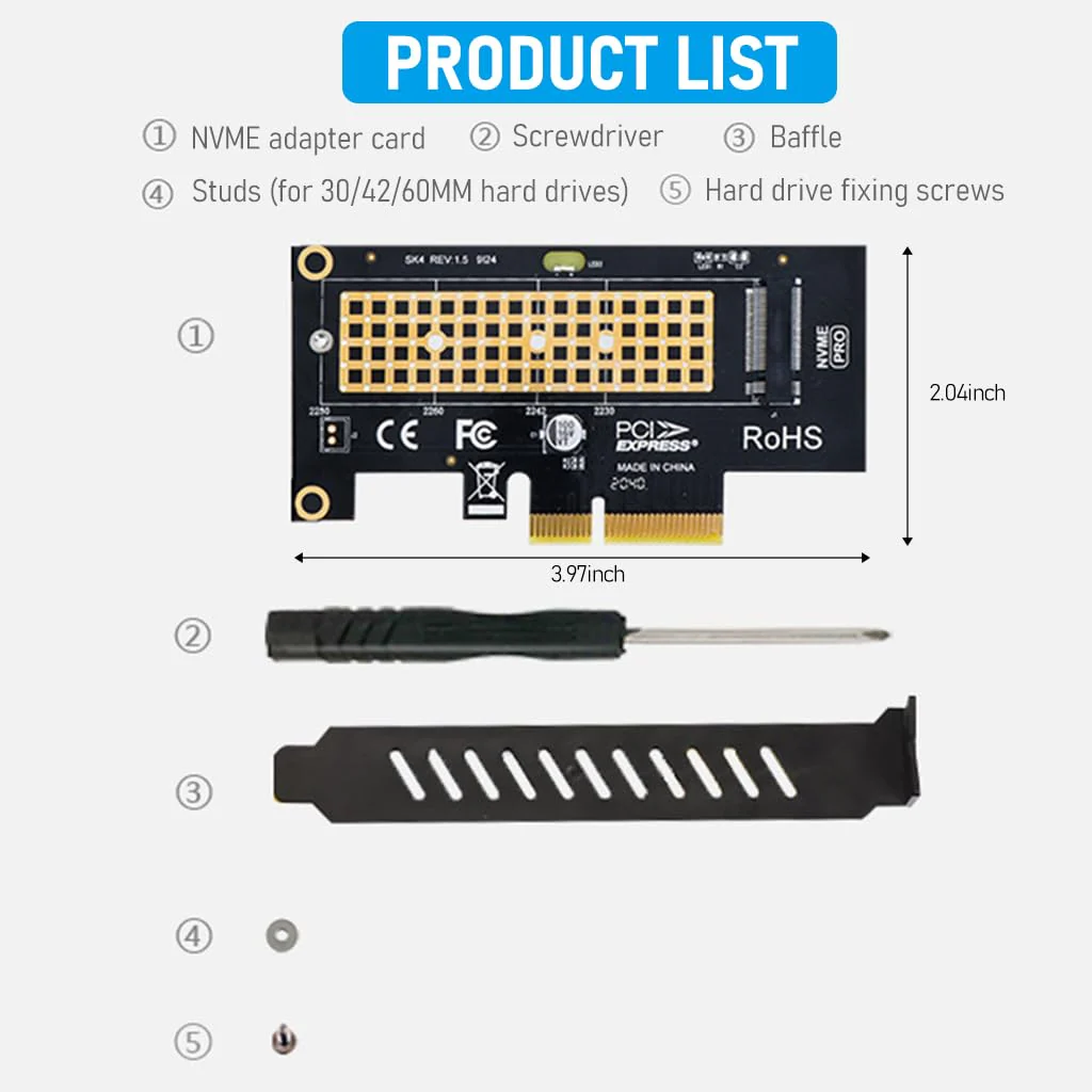 M.2 NVMe to PCI-E X4 Adapter High Speed M.2 NVMe to PCI-E X4 Adapter Universal M.2 NVMe to PCI-E X4 Interface Compatible with M.2 NVme2230/2242/2260/2280 - Image 4