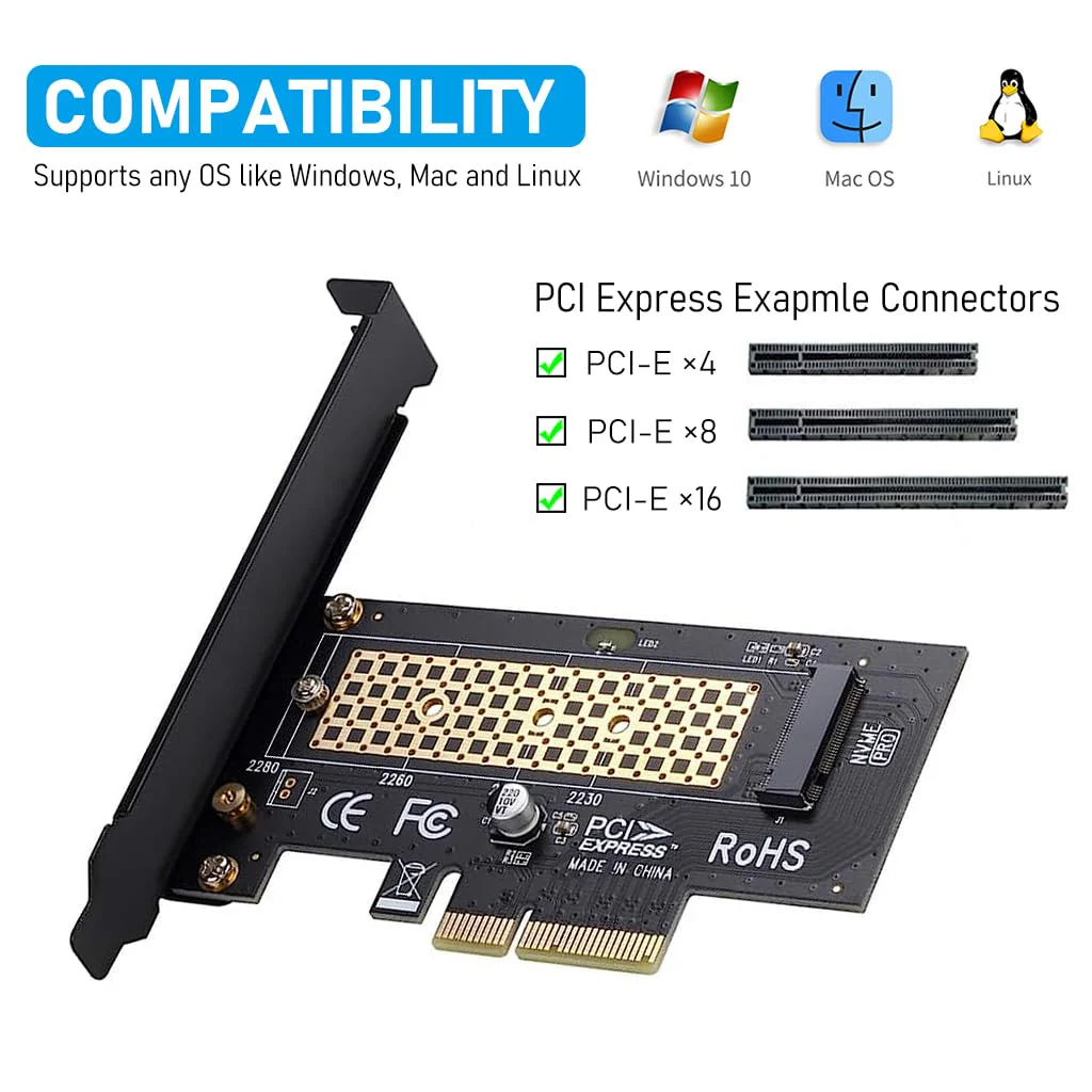 M.2 NVMe to PCI-E X4 Adapter High Speed M.2 NVMe to PCI-E X4 Adapter Universal M.2 NVMe to PCI-E X4 Interface Compatible with M.2 NVme2230/2242/2260/2280 - Image 6