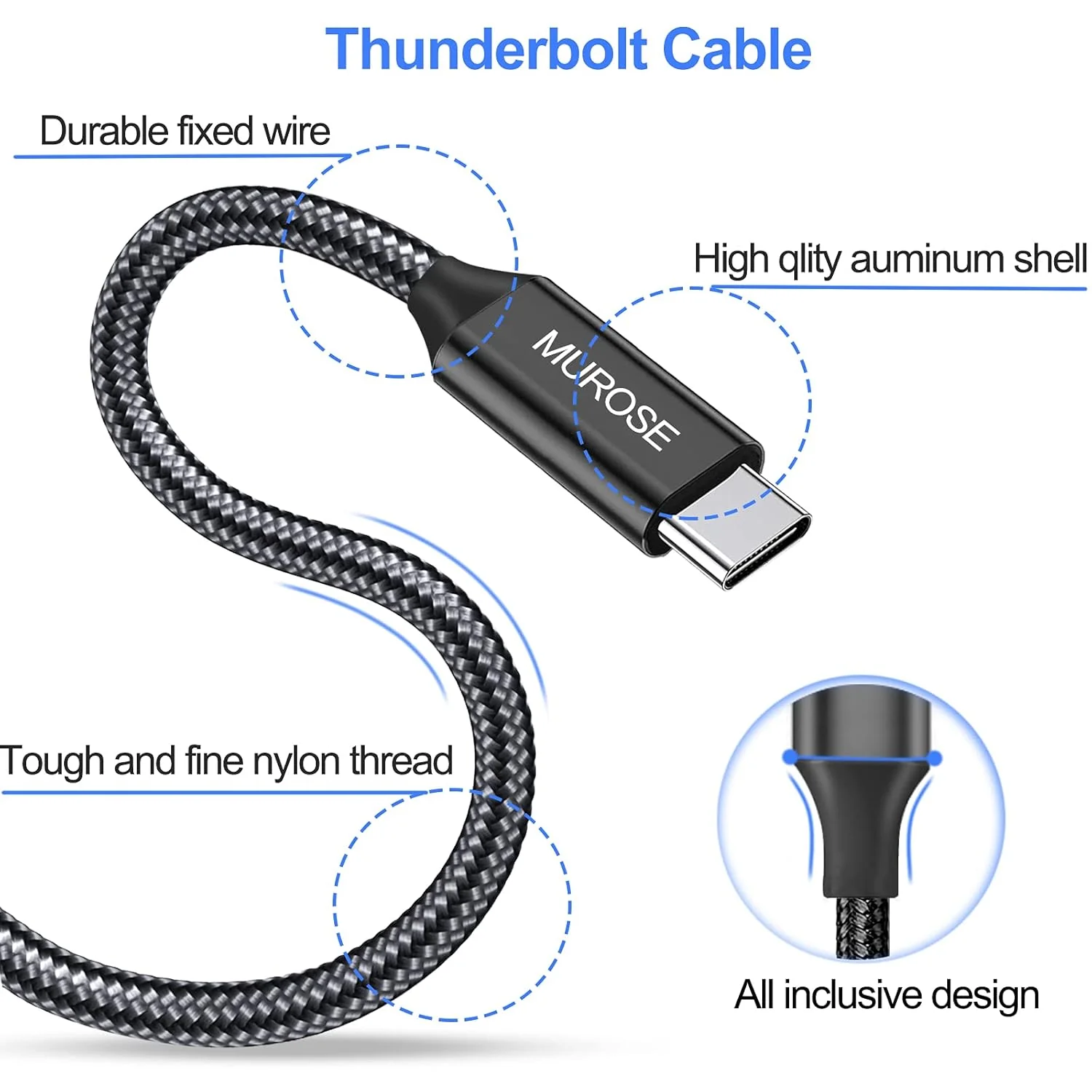 MUROSE USB C Cable to USB C 14.8 FT (About 4.5 M) Video Transmission/ Data Transfer/ Charging Cord with E-Marker Chipset, Compatible with Dell, MacBook, Gaming Box, etc. - Image 2
