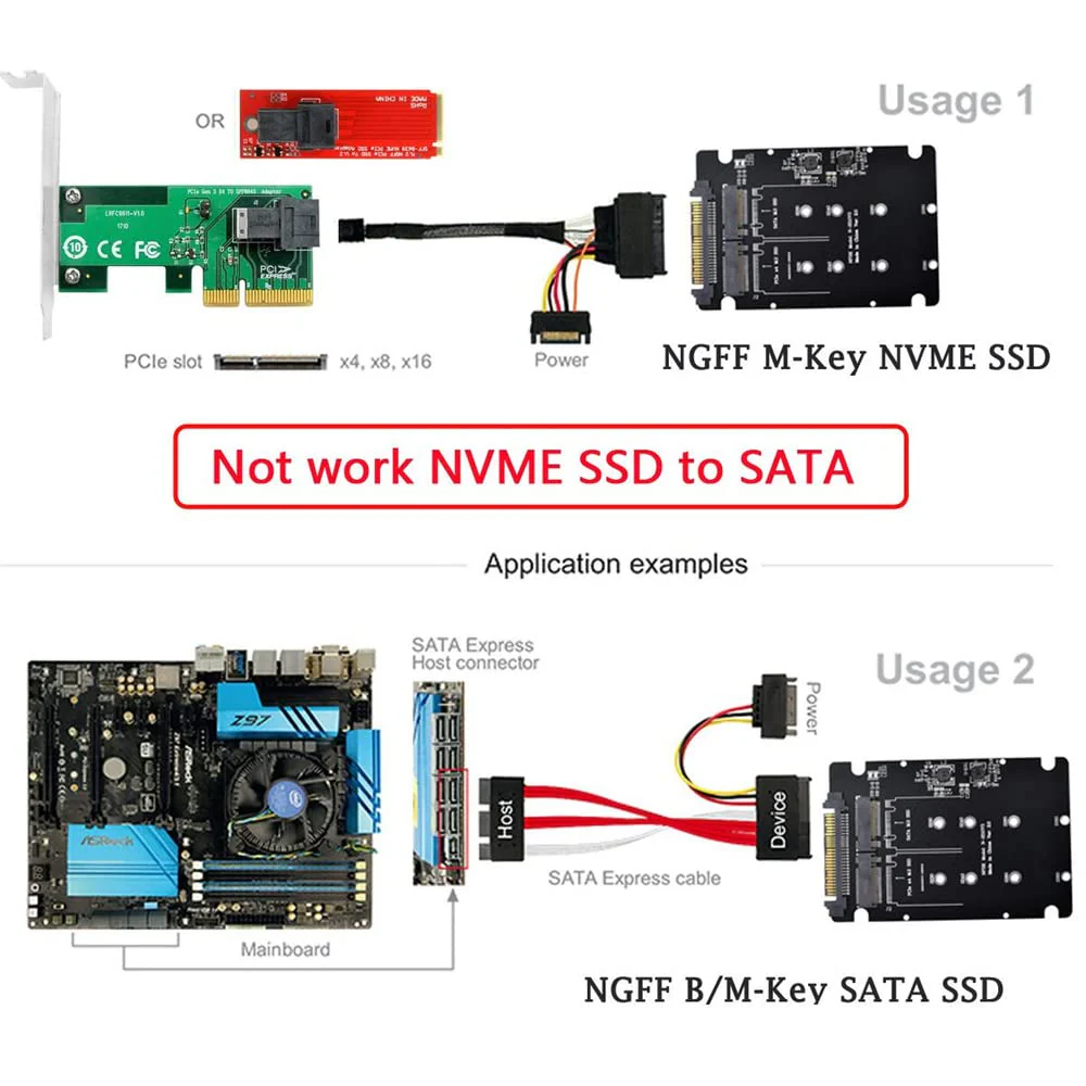 NVME U.2 to Combo NGFF M.2 M-Key SATA PCIe SSD Adapter for Mainboard Replace SSD 750 p3600 p3700 - Image 7