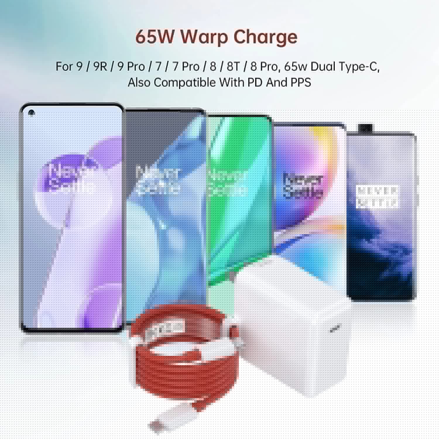 OEM 65w Warp Charger with C to C Cable for OnePlus Nord CE 2 5G | Fast Dash Charger for OnePlus 10/10 Pro/9/9 Pro/ 9R/ 8/ 8T/ Nord/CE (6.5A) WHITE - Image 3