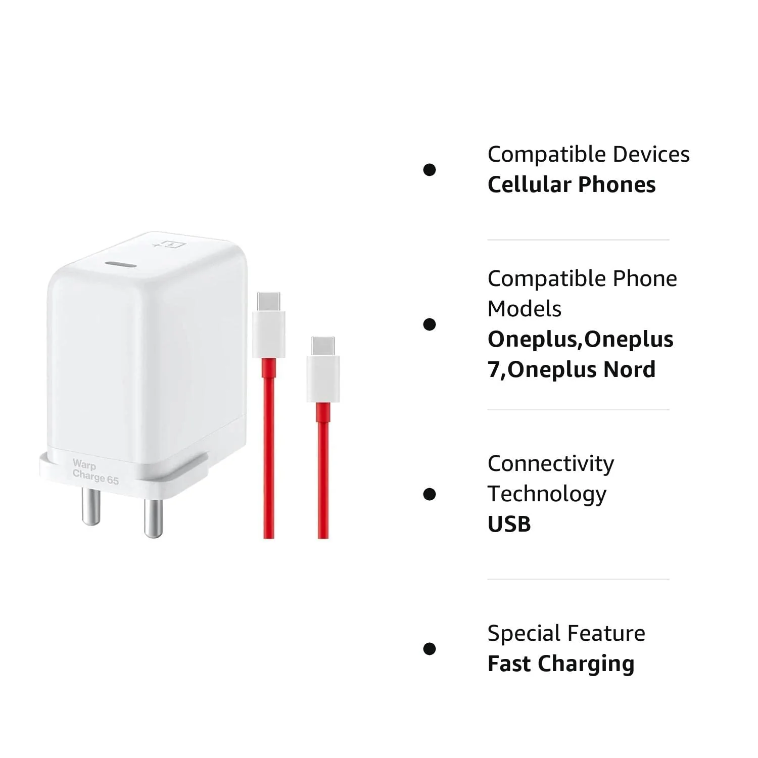 OEM 65w Warp Charger with C to C Cable for OnePlus Nord CE 2 5G | Fast Dash Charger for OnePlus 10/10 Pro/9/9 Pro/ 9R/ 8/ 8T/ Nord/CE (6.5A) WHITE - Image 4
