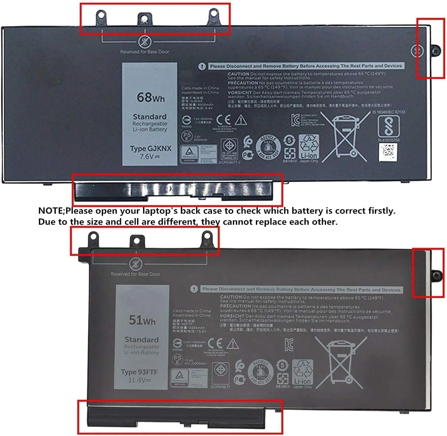 OEM Dell 93FTF Laptop Battery Compatible for Dell Latitude 5280 5590 5288 5290 5488 E5288 D4CMT 4YFVG 83XPC DV9NT 00JWGP 0DJWGP FPT1C GD1JP GJKNX Laptop Battery - Image 5