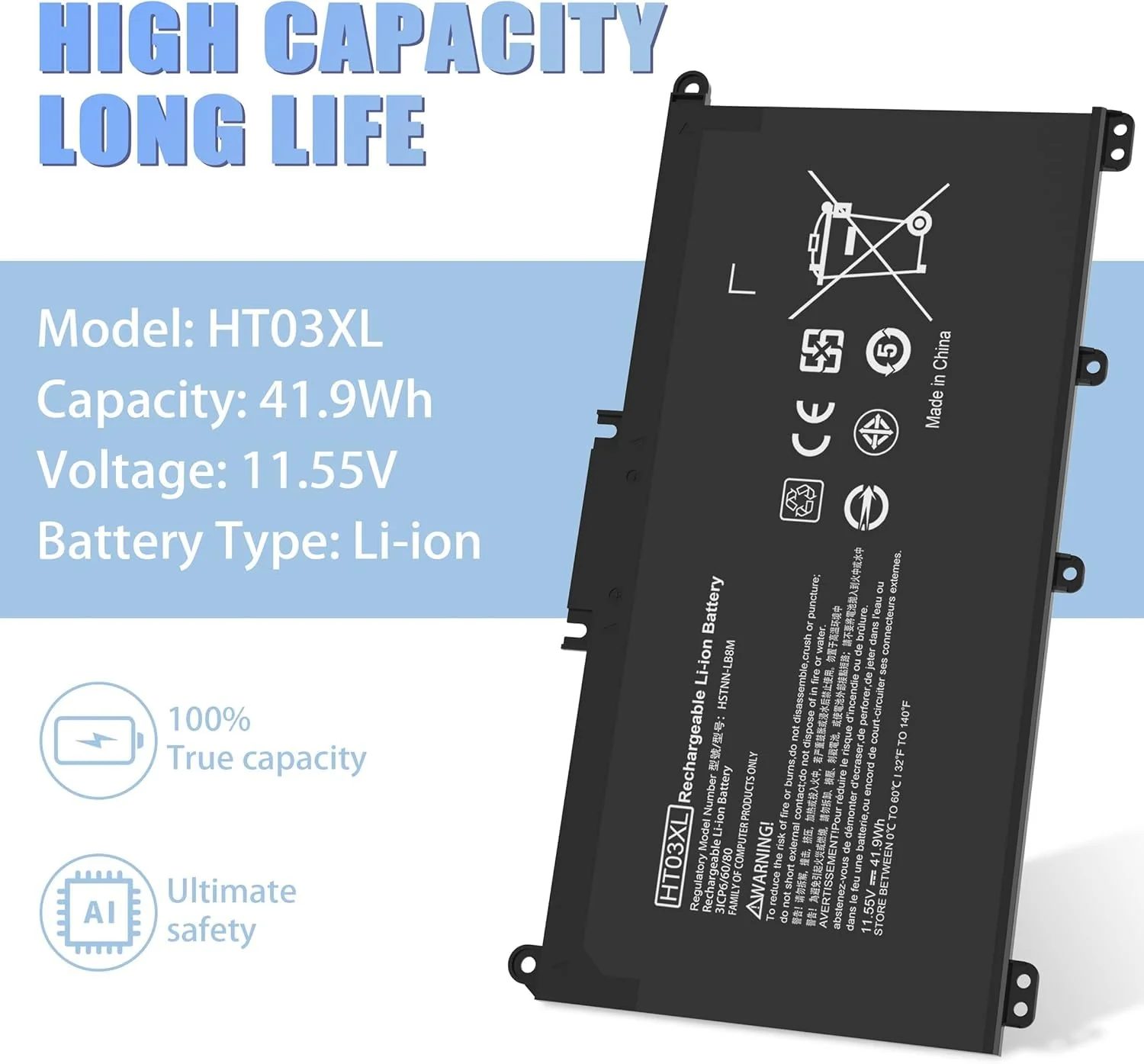 OEM Laptop Battery HP HT03XL for Hp Pavilion Hstnn-15-Da0053Wm, 15-Da0002Dx, 14M-Dh1003Dx, 15-Da0012Dx, Db8R, Db8S, Ib80, Ib8O, Lb8L, Lb8M, Ht03Xl - Image 4