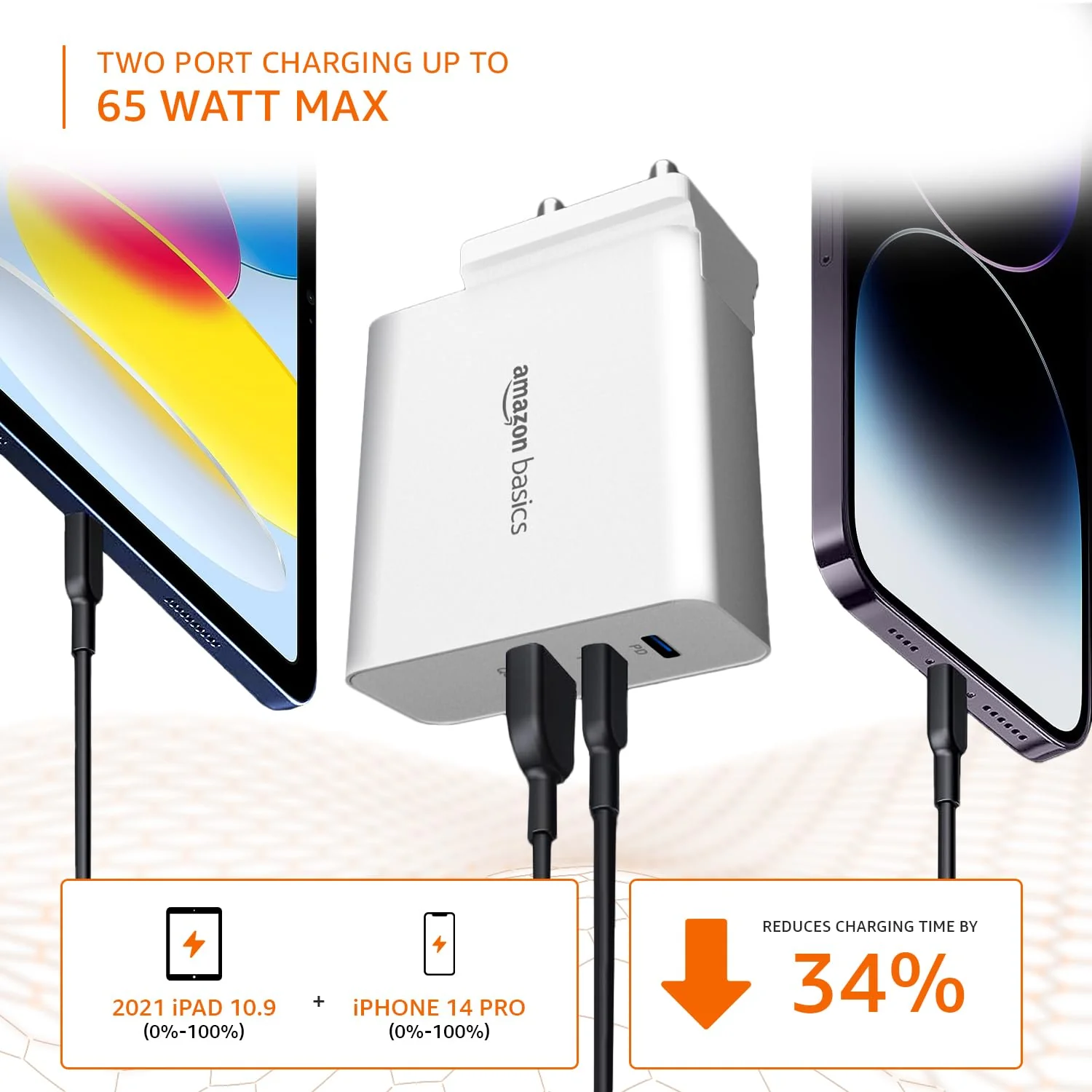 (Open Box) Amazon Basics 65W Triple Port GaN Charger | PD 3.0, QC3.0, QC4.0/PPS Fast Charging Ports | Compact Adapter with Foldable Pins | Compatible with All Flagship Apple/Android Phones and laptops - Image 6