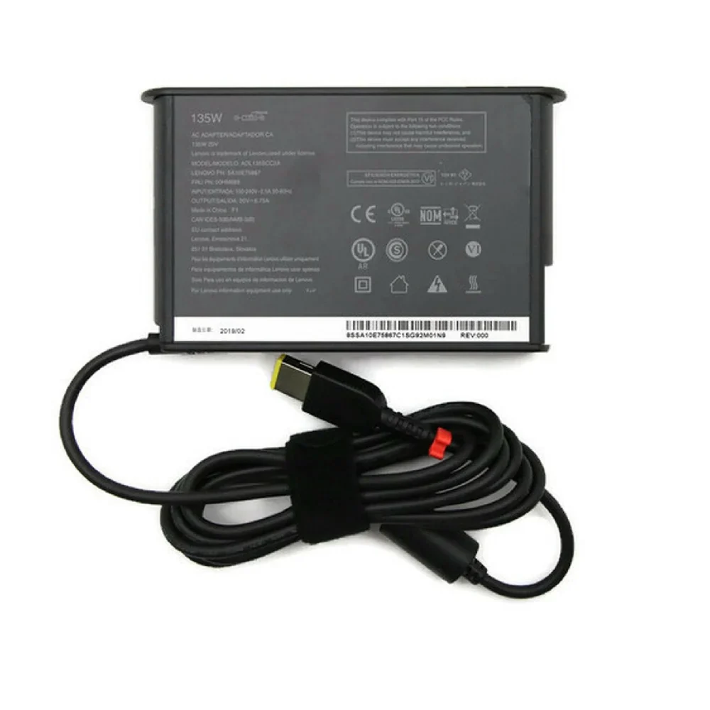 OEM Lenovo 20V 6.7A 135W Slim Tip AC Adapter for Lenovo ThinkPad P1 20MD, Lenovo ThinkPad P1 20ME, Lenovo ThinkPad X1 Extreme 20MG - With Power Cable
