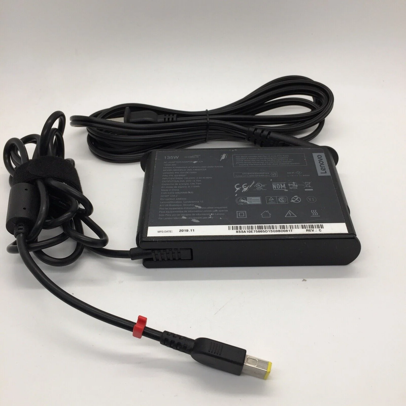 OEM Lenovo 20V 6.7A 135W Slim Tip AC Adapter for Lenovo ThinkPad P1 20MD, Lenovo ThinkPad P1 20ME, Lenovo ThinkPad X1 Extreme 20MG - With Power Cable - Image 2