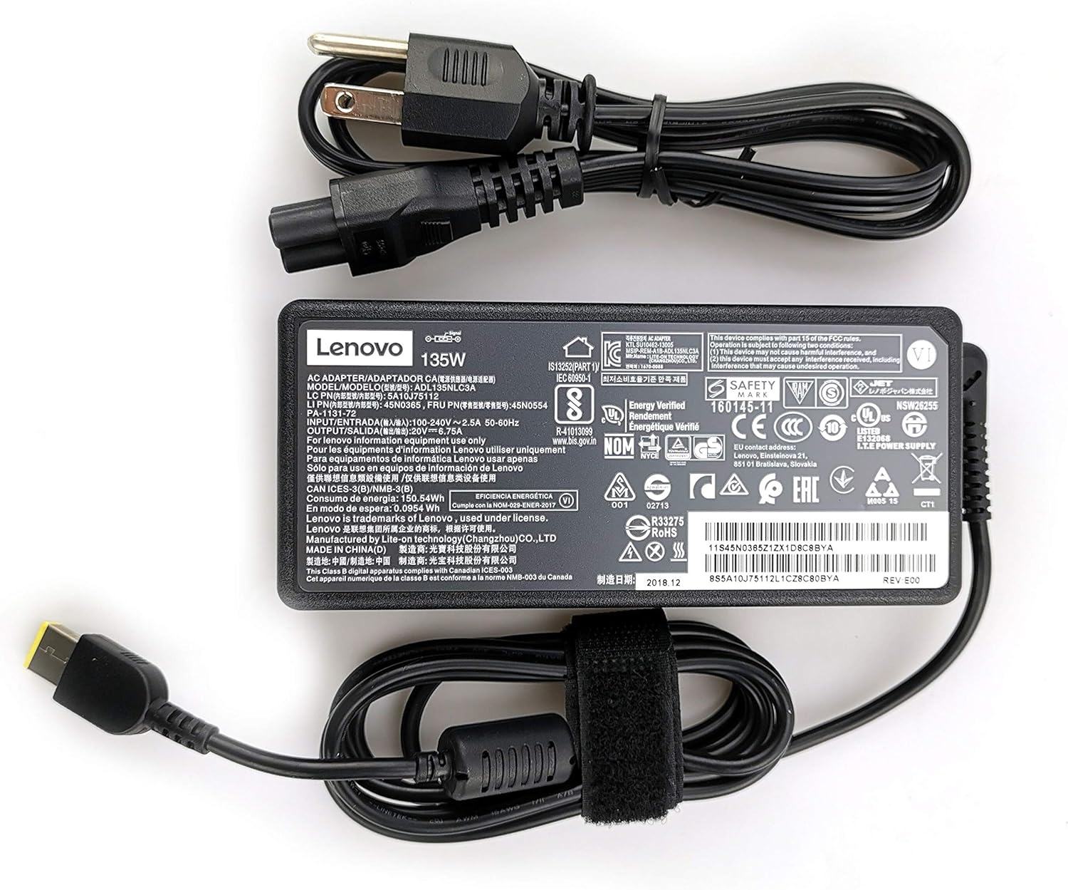 OEM Lenovo 20V 6.7A 135W Slim Tip AC Adapter for Lenovo ThinkPad P1 20MD, Lenovo ThinkPad P1 20ME, Lenovo ThinkPad X1 Extreme 20MG - With Power Cable - Image 4