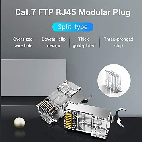 (Pack of 50) Rj45 Cat7 & Cat6A Crimping Connectors Rj45 8P8C Modular Plug Nickel Plated 3 Prong Shielded Ftp/Stp External Ground For 23 Awg 0.573mm Network Cable - Image 3