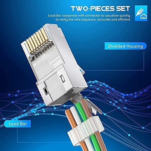 (Pack of 50) Rj45 Cat7 & Cat6A Crimping Connectors Rj45 8P8C Modular Plug Nickel Plated 3 Prong Shielded Ftp/Stp External Ground For 23 Awg 0.573mm Network Cable - Image 5