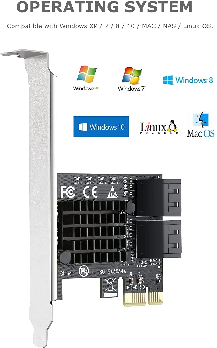PCIE 4 Port SATA Controller Expansion Card with Low Profile Bracket, Marvell 9215 Non-Raid, Boot as System Disk, Support 4 SATA 3.0 Devices - Image 5