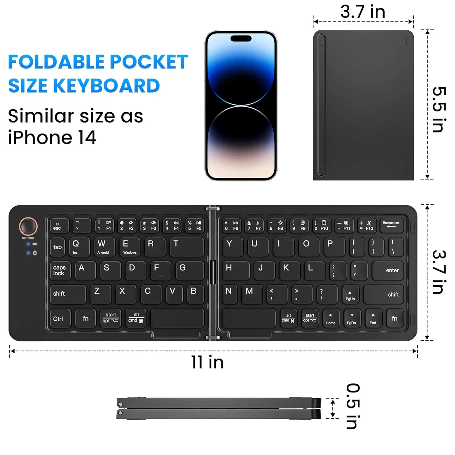 Portable Wireless Multi-Device Two Fold Foldable Keyboard with Phone Holder Bluetooth Handheld Multi-device Keyboard Compatible with Desktop, Laptop, Tablet, iPad, Mac Easy to Use,Plug and Play,Quick, Comfy Durable body  (Black) - Image 2