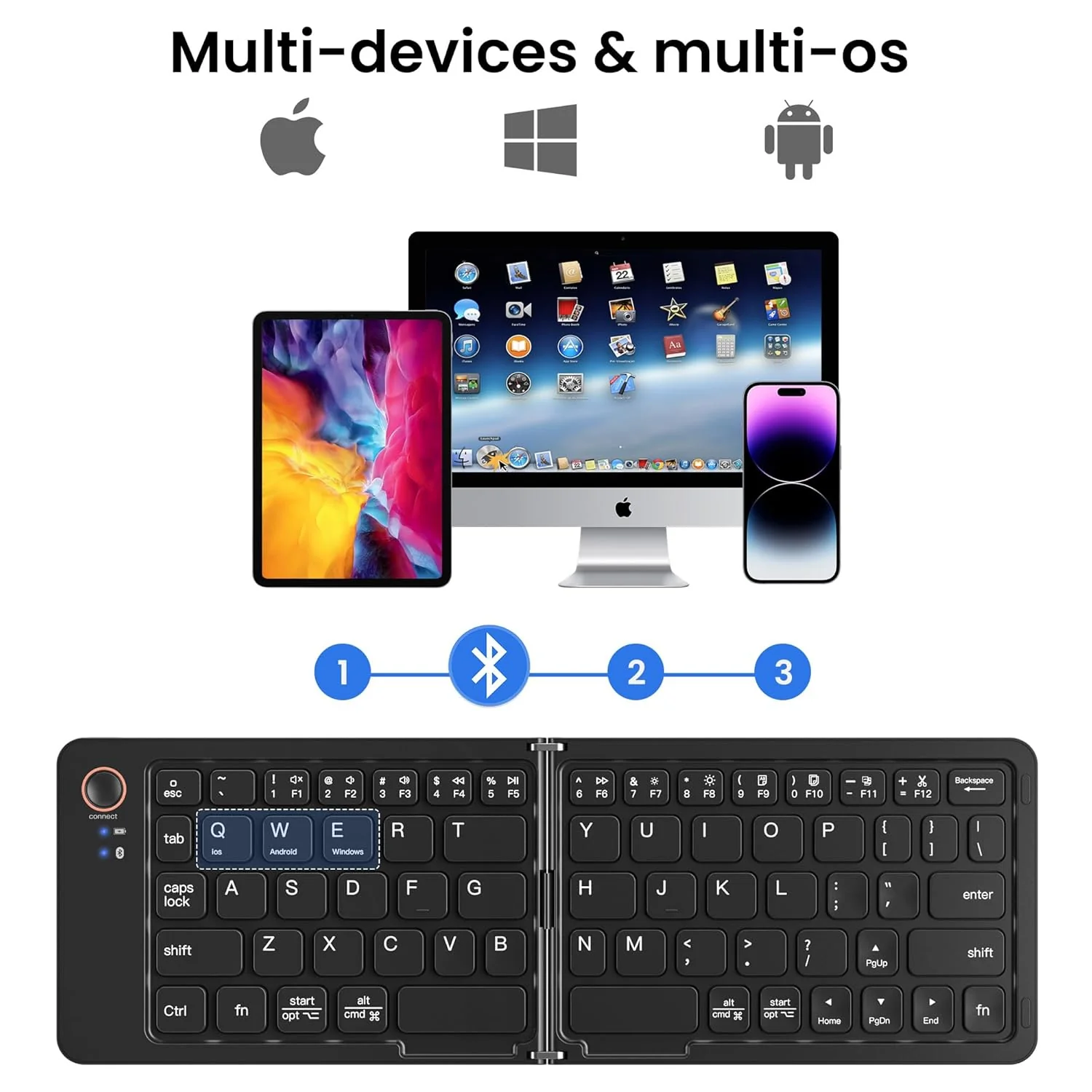 Portable Wireless Multi-Device Two Fold Foldable Keyboard with Phone Holder Bluetooth Handheld Multi-device Keyboard Compatible with Desktop, Laptop, Tablet, iPad, Mac Easy to Use,Plug and Play,Quick, Comfy Durable body  (Black) - Image 5