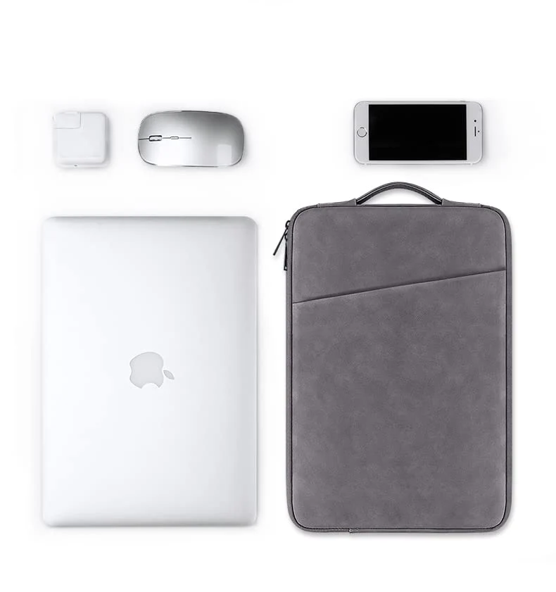 PU Leather Lightweight Zipper Bag For 15 inch Laptops- Grey - Image 6