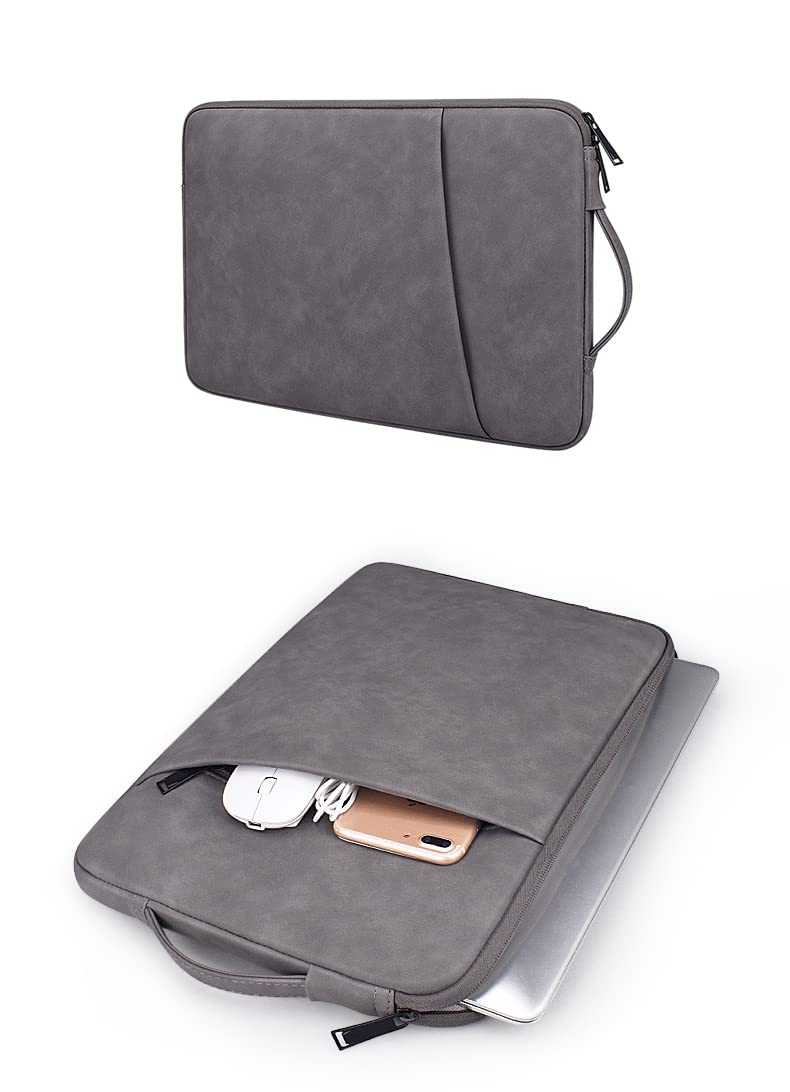 PU Leather Lightweight Zipper Bag For 15 inch Laptops- Grey - Image 7