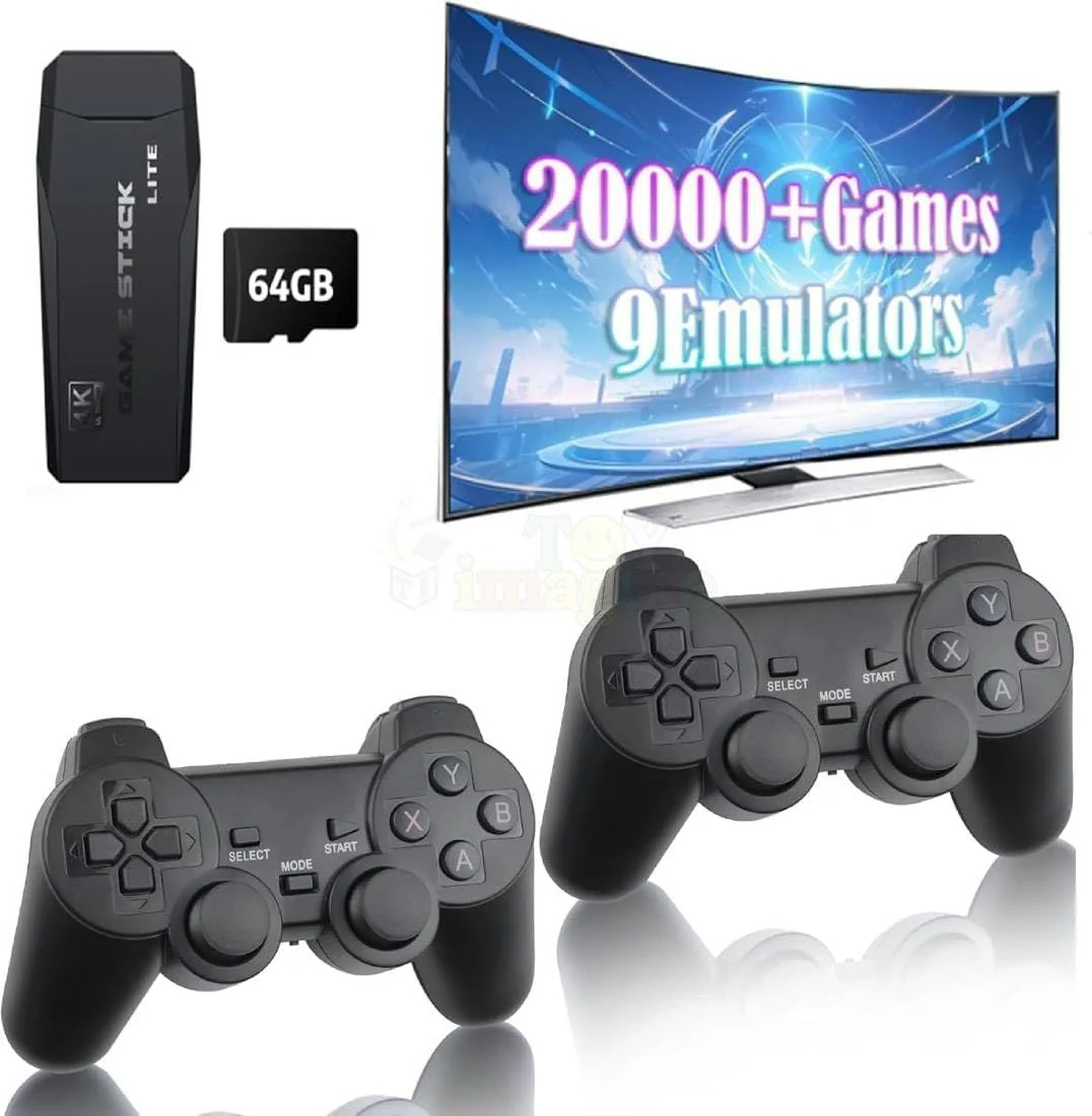 Retro Game Stick Lite with Preloaded 20000+ Games, 9 Emulators, Dual Wireless Controllers, Retro Gaming Console Plug & Play