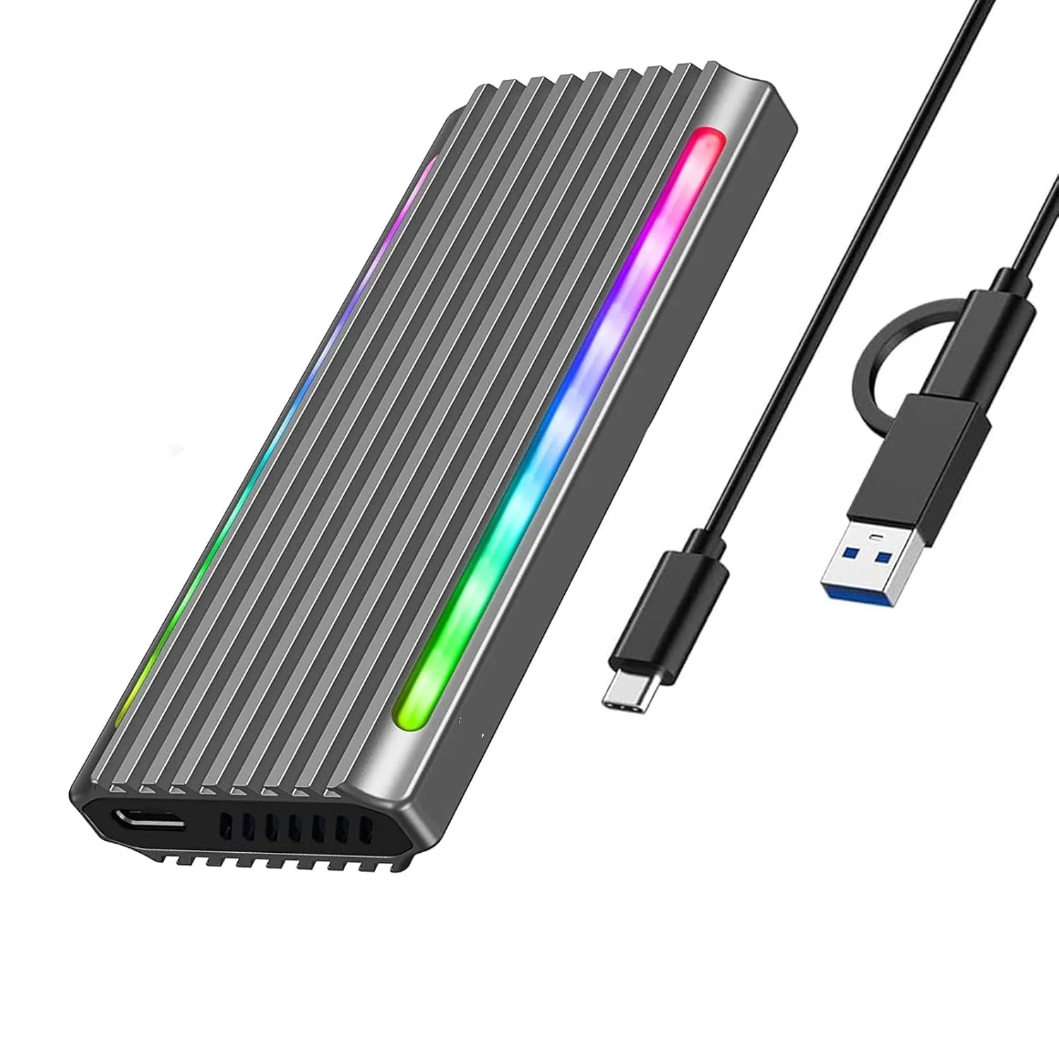 RGB M.2 NVME SATA SSD Enclosure, Dual Protocol RGB Aluminum Alloy SSD Case with USB C 3.1 Gen 2 USB3.0 to M.2 M-Key B+M Key Enclosure, Support Up to 2TB, Fits 2242 2260 2280, USB & USB C Devices