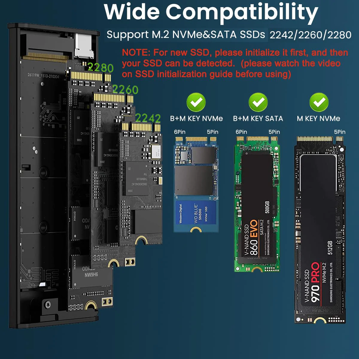 RGB M.2 NVME SATA SSD Enclosure, Dual Protocol RGB Aluminum Alloy SSD Case with USB C 3.1 Gen 2 USB3.0 to M.2 M-Key B+M Key Enclosure, Support Up to 2TB, Fits 2242 2260 2280, USB & USB C Devices - Image 7