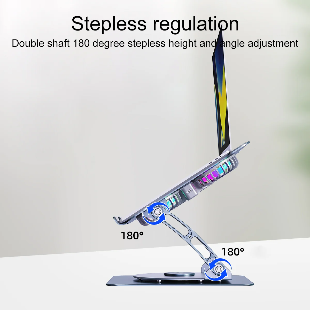 Rotating Dual-purpose Desktop Fan Aluminum Alloy Laptop Stand (Silver) - Image 5
