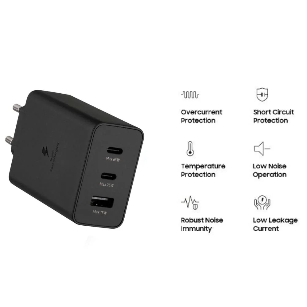 Samsung Imported 65W Trio Multi Port Fast Charging Adapter Compatible with Samsung S23 Ultra,S23 Plus,S23,S22 Ultra,S22 Plus,S22,S21 Ultra,Z Fold 1,2,3,4,5,Z Flip 1,2,3,4,5 (65 Watt Only Adapter) - Image 4