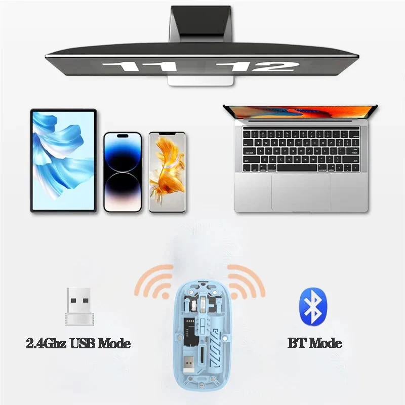 Rechargeable Wireless Mouse, Dual Mode (2.4GHz + BT), Silent Operation, Transparent Body, RGB, Battery Indicator, for Mac | Laptop | Computer | Tablet - Image 6