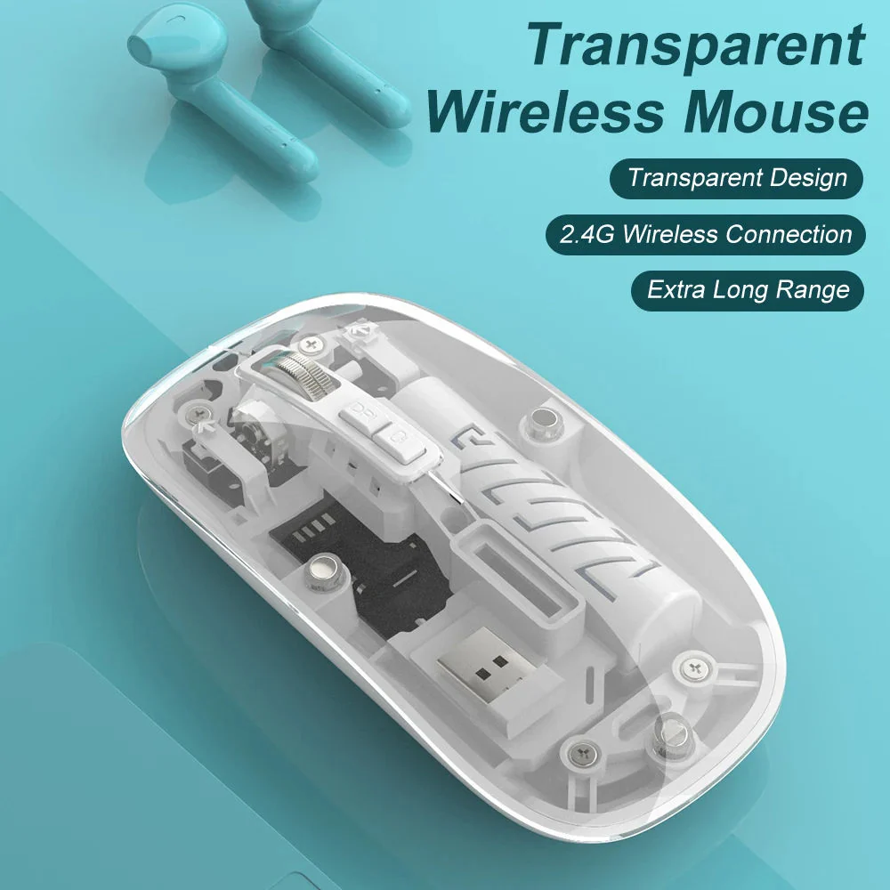 Rechargeable Wireless Mouse, Dual Mode (2.4GHz + BT), Silent Operation, Transparent Body, RGB, Battery Indicator, for Mac | Laptop | Computer | Tablet - Image 9