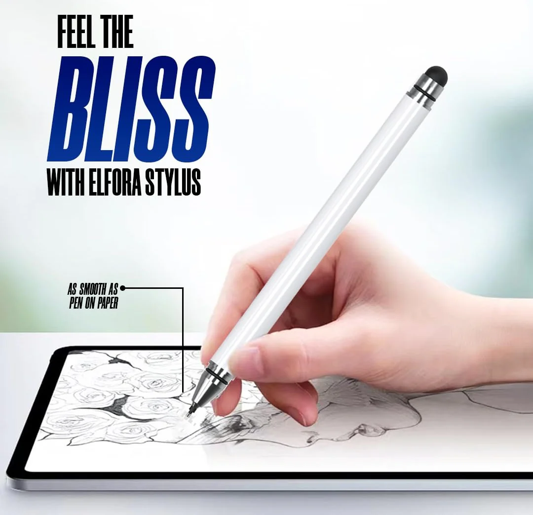 Stylus 2 In 1 High Precision Universal Capacitive Stylus Pen for Touch Screens with Pen Functionality | Lightweight Aluminum Body | Fine Point Disc Tip | Compatible for iOS, Android & Windows (White) - Image 3
