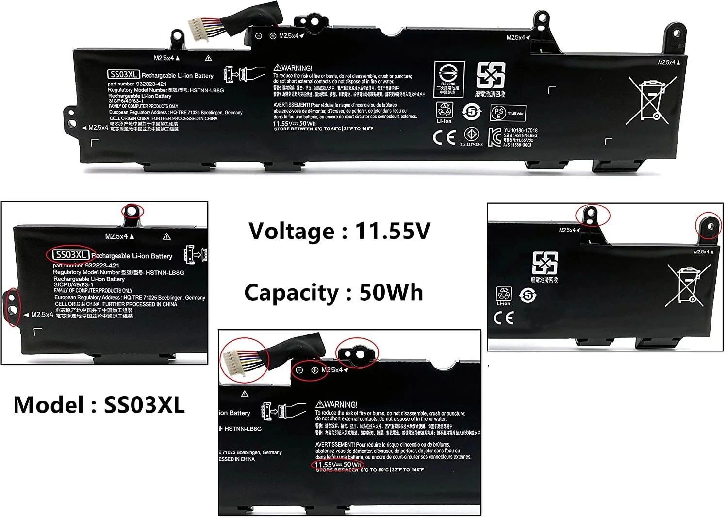 Techie SS03XL Laptop Battery for EliteBook 730 735 740 745 755 830 840 846 G5 745 840 G6 ZBOOK 14U G5 G6 Series HSN-I12C HSN-I13C-4 HSTNN-LB8G 932823-421 933321-855 HSTNN-IB8C 11.1V 31Wh - Image 3