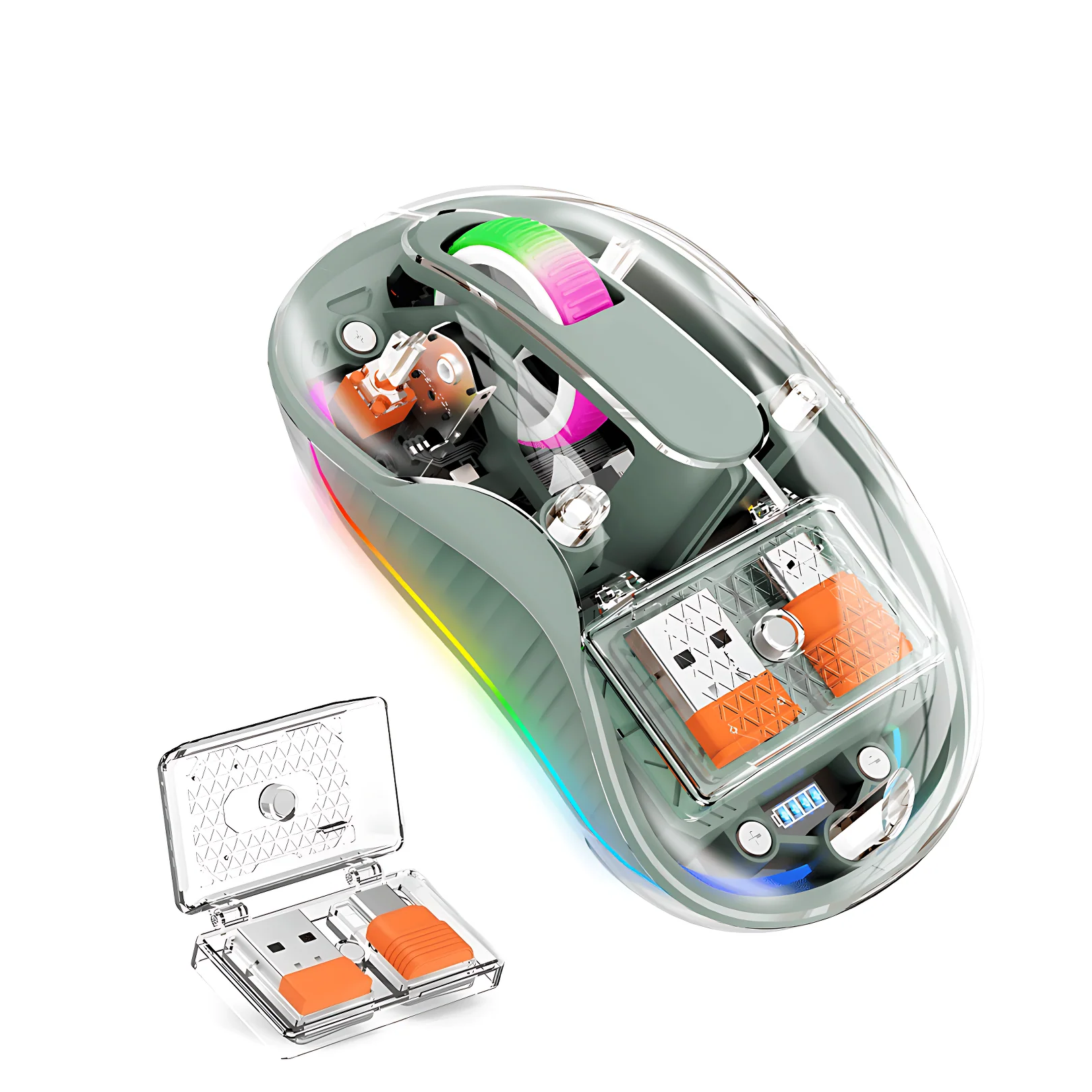 Transparent Wireless Mouse, Tri-Mode (Dual Bluetooth+2.4GHz), USB-C Receiver Ideal for MacBook/Laptops/PC, Rechargeable, Portable, Silent, Clear Mice for Business Trips & Office - Image 3