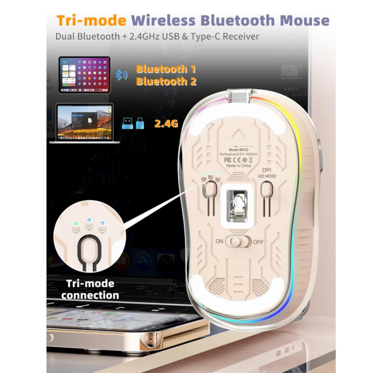 Transparent Wireless Mouse, Tri-Mode (Dual Bluetooth+2.4GHz), USB-C Receiver Ideal for MacBook/Laptops/PC, Rechargeable, Portable, Silent, Clear Mice for Business Trips & Office - Image 6