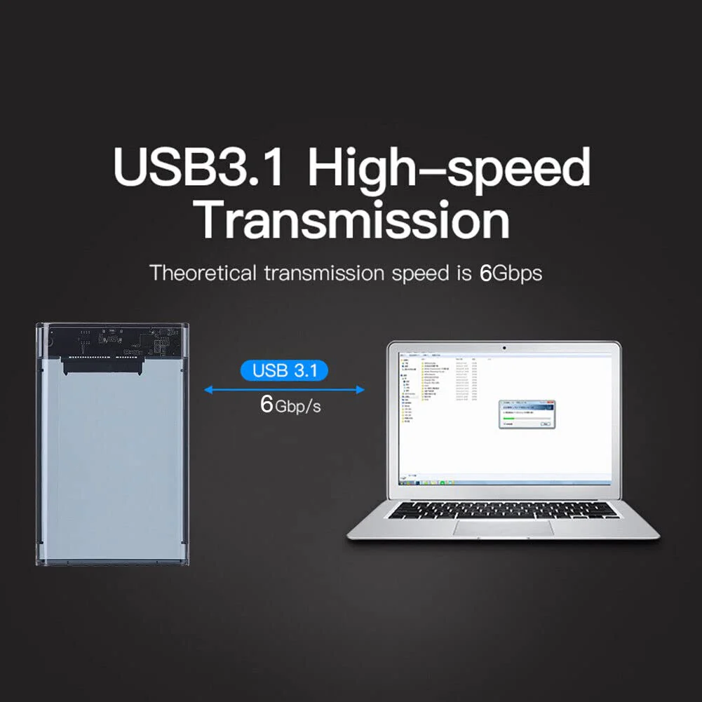 USB 3.1 Type C Hard Disk Case Enclosure for 2.5 Inch SATA HDD/SSD, Supports SATA III, Max 8TB, Tool-Free Design - Image 6