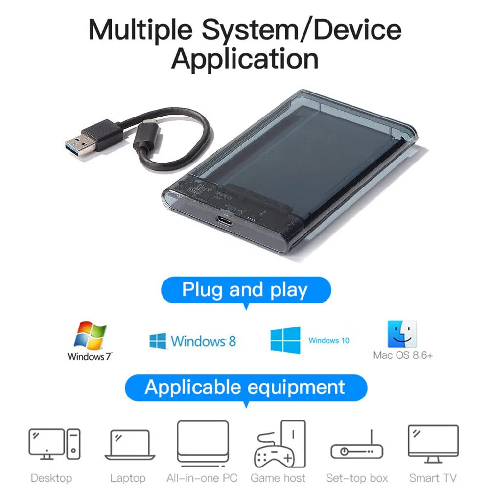 USB 3.1 Type C Hard Disk Case Enclosure for 2.5 Inch SATA HDD/SSD, Supports SATA III, Max 8TB, Tool-Free Design - Image 9
