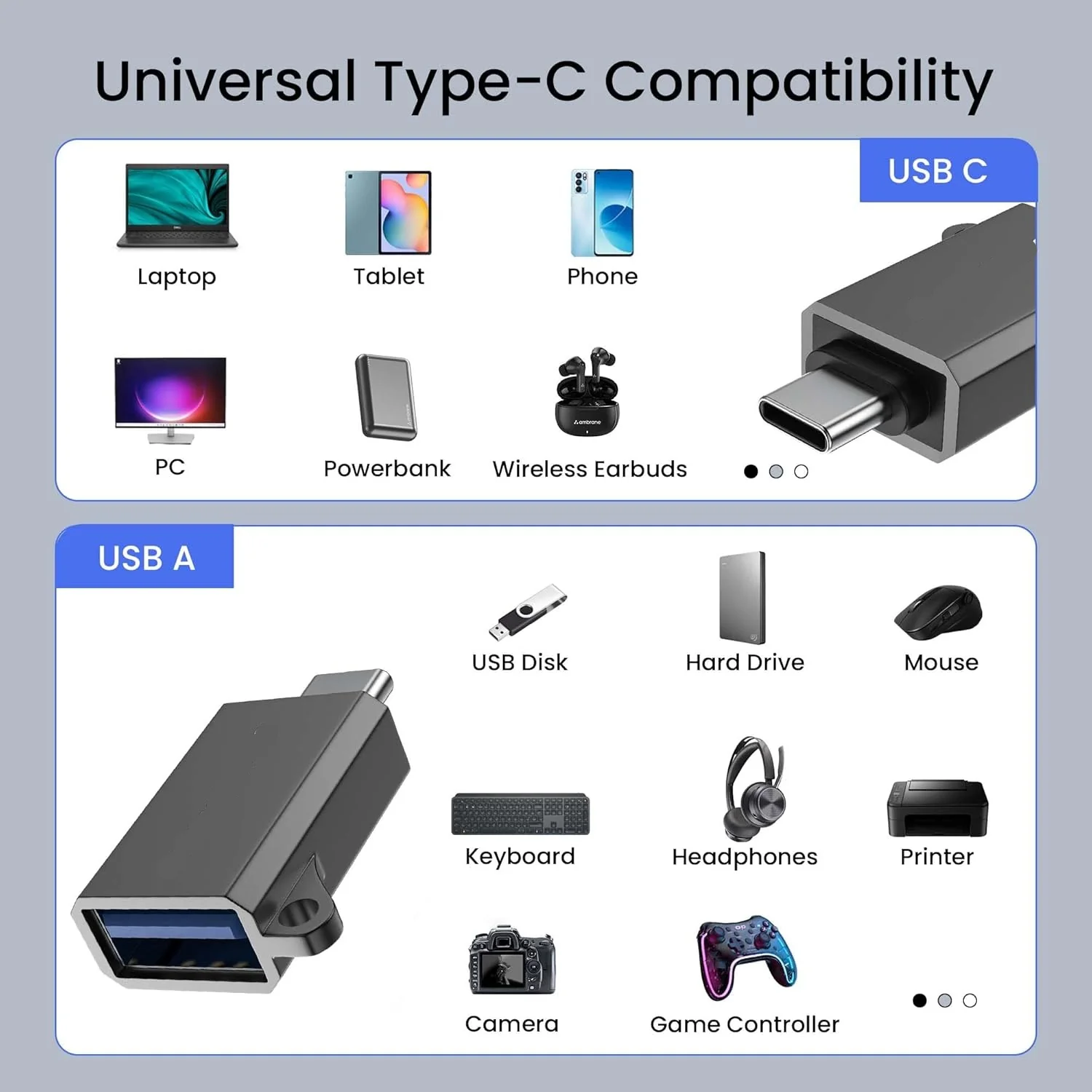 USB 3.0 to Type C OTG Adapter, with Thunderbolt to USB to Adapter, 10Gbps High Speed Data Transfer, Compatible with for All Type C Devices Smartphone, Laptops, Tablets, Chargers, MacBook - Image 4
