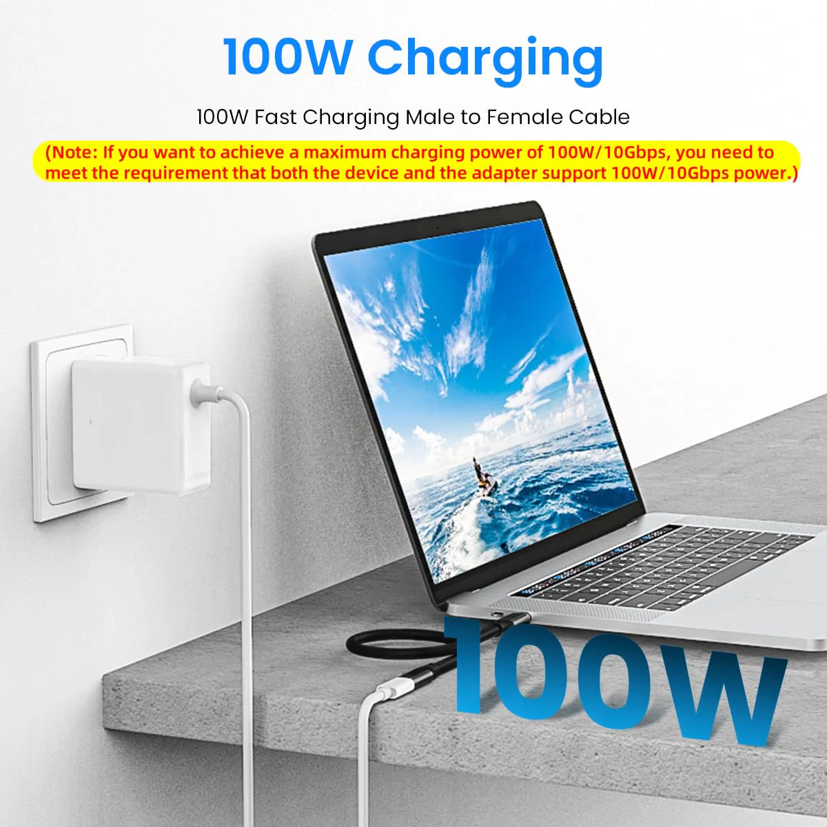 USB C Extension Cable 1.5ft, 100W USB Type C Male to Female Fast Charging Cable, 10Gbps Data Transfer, 4K@60Hz Hd Video Output Compatible with iPad Pro, MacBook Pro, Dell, Black - Image 2