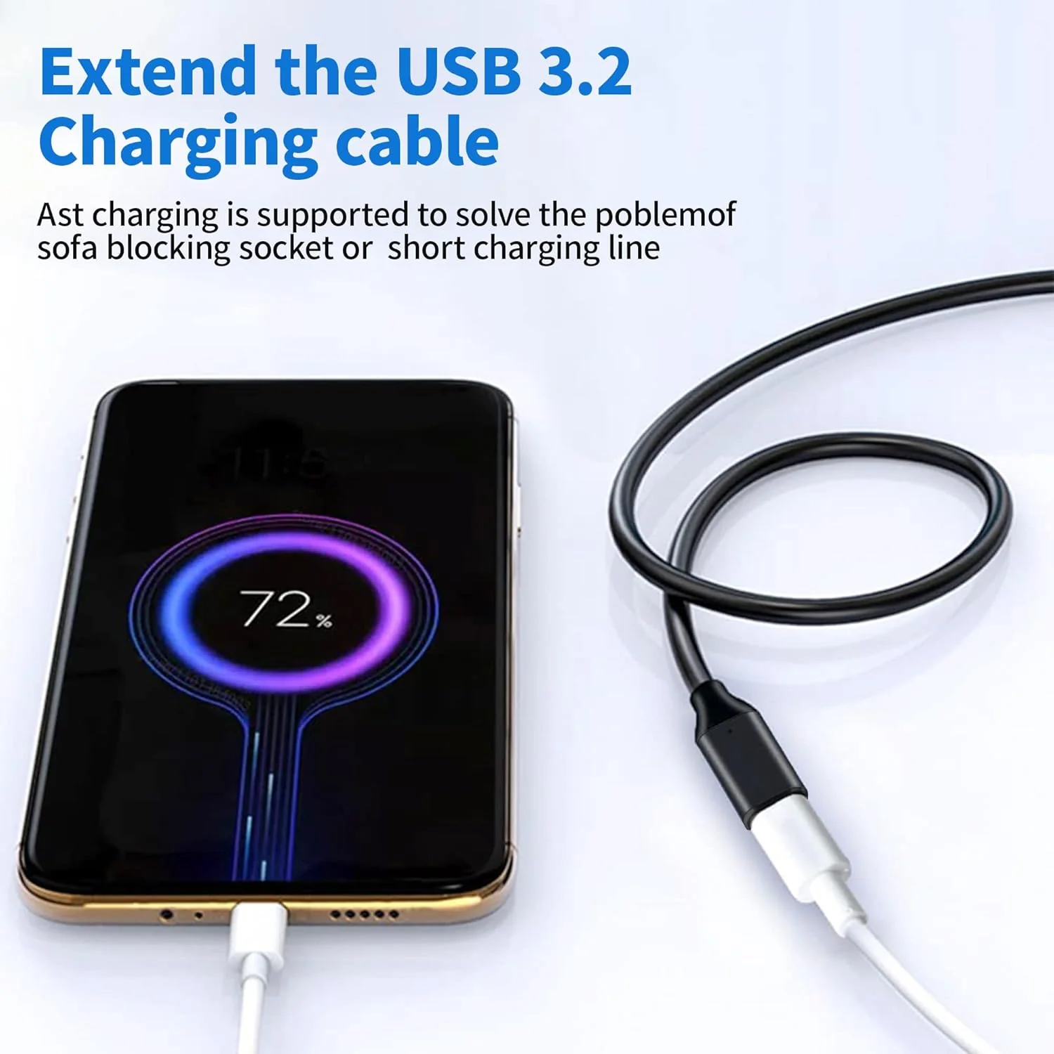 USB C Extension Cable 1.5ft, 100W USB Type C Male to Female Fast Charging Cable, 10Gbps Data Transfer, 4K@60Hz Hd Video Output Compatible with iPad Pro, MacBook Pro, Dell, Black - Image 3