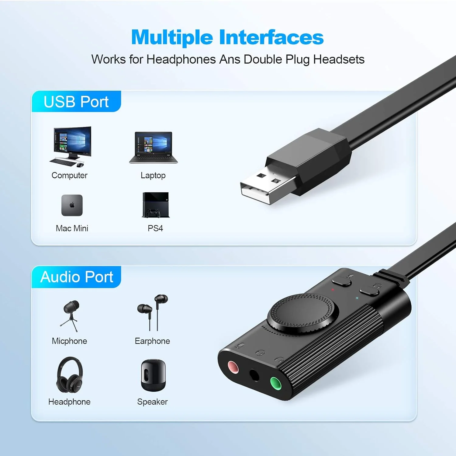 USB Sound Card, External Sound Card with Volume Control, USB to 3.5mm Jack Audio Adapter for Windows, Mac, PC, Laptop, Desktop, Headset, Switch and More, Plug & Play No Drivers Needed - Image 3