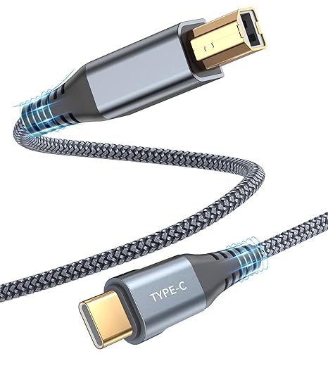 USB Type-C to USB B Printer Cable Nylon Braided for MacBook Pro/Air, HP Epson Canon Brother Lexmark Printers and Scanner