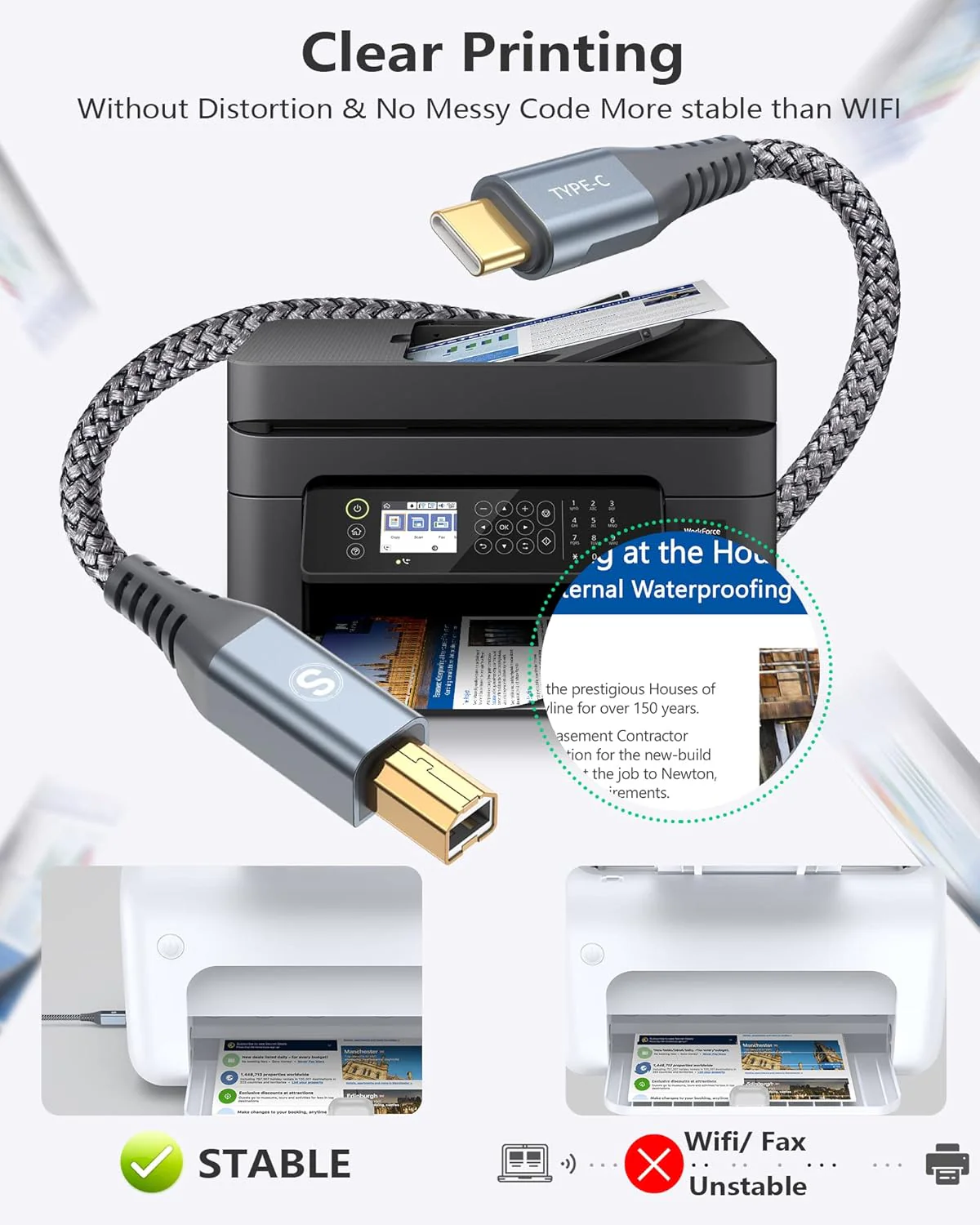 USB Type-C to USB B Printer Cable Nylon Braided for MacBook Pro/Air, HP Epson Canon Brother Lexmark Printers and Scanner - Image 5