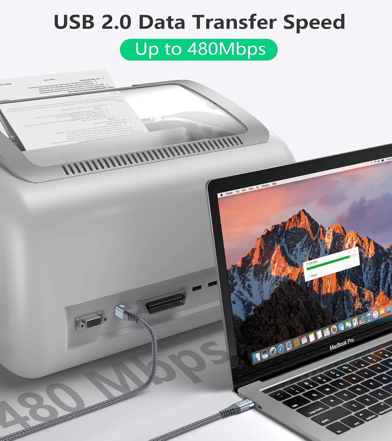 USB Type-C to USB B Printer Cable Nylon Braided for MacBook Pro/Air, HP Epson Canon Brother Lexmark Printers and Scanner - Image 7