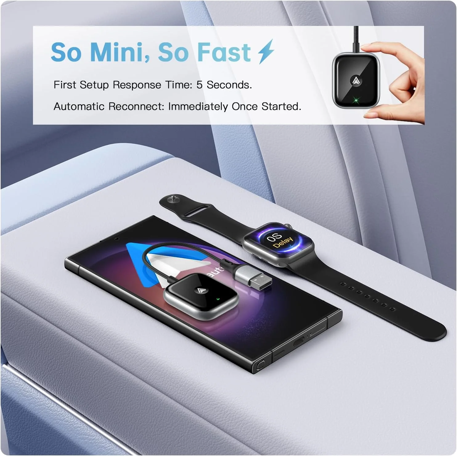 Wireless Carplay & Android Auto Adapter, 2 in 1 Wireless Carplay Adapter Convert Wired to Wireless for Cars, Extension Cable USB-A & USB-C/Type-C, Mini, Quick Connect, No Delay - Black - Image 3